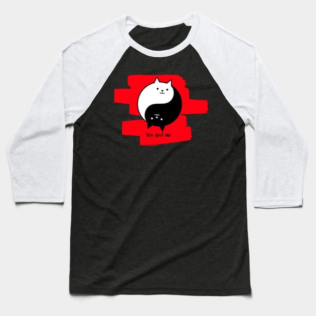 Yin and Yang Cat Couple Baseball T-Shirt by Cat Lady Locker